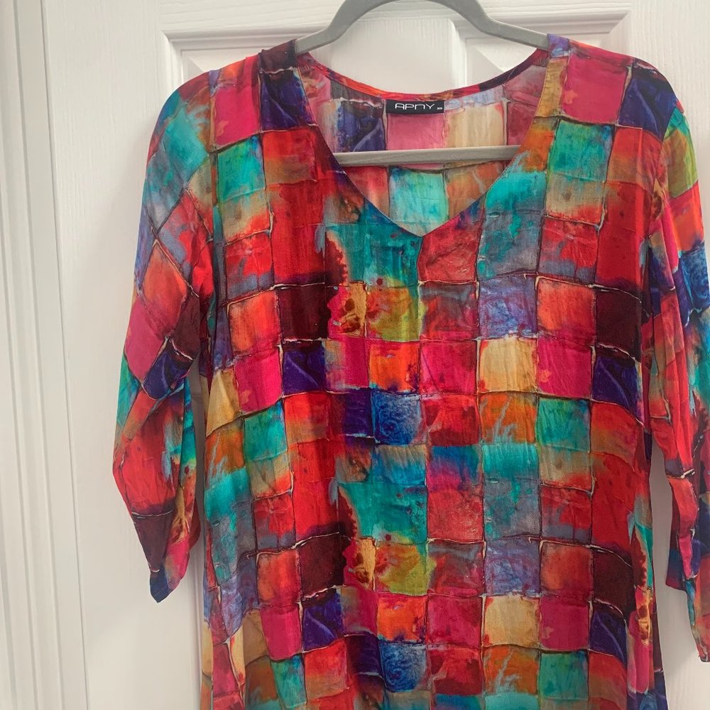 APNY Beautiful Multi-Colored Silky Blouse - XS